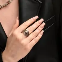 Кольцо &laquo;Перстень&raquo;, череп с цветами, цвет чернёное серебро, безразмерное