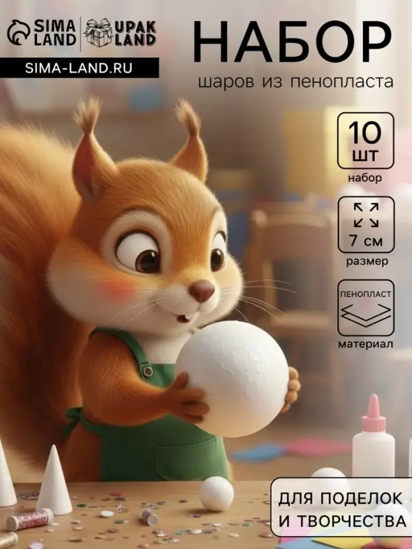 Шар из пенопласта для поделок и творчества, набор 10 шт., 7 см