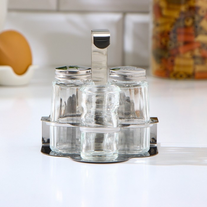 Набор для специй на подставке, 4 предмета: солонка, перечница, салфетница, ёмкость для зубочисток Набор для специй на подставке, 4 предмета: солонка, перечница, салфетница, ёмкость для зубочисток