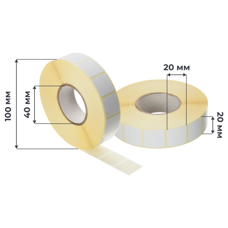 Термоэтикетки ЭКО 20х20, 2000 шт/рул, вт.40, 11 рул/уп (спайка)