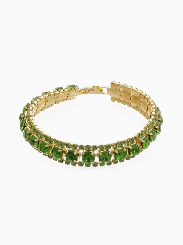 Браслет со стразами &laquo;Северное сияние. Змейка&raquo;, L=18 см, зелёный в золоте