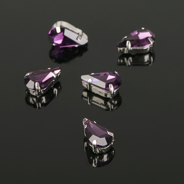 Стразы в цапах (набор 5 шт.), 6 × 10 мм, цвет фиолетовый в серебре