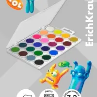 Акварель ErichKrause Jolly Friends, 24 цвета, матовые насыщенные цвета, пластиковая коробка с европодвесом