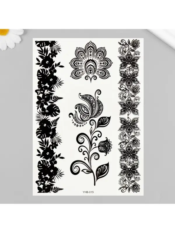 Переводные тату на тело чёрные «Цветочные орнаменты», 21×14.8 см
