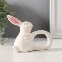 Сувенир керамика держатель д/салфеток "Белый кролик с розовыми ушками" 5х10х7,5 см