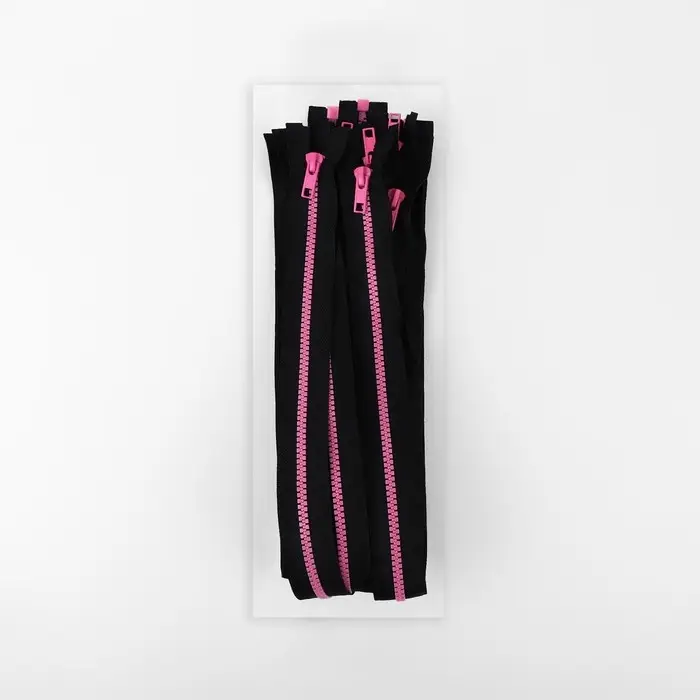 Молния «Трактор», №5, разъёмная, замок автомат, 60 см, чёрная, розовая Молния «Трактор», №5, разъёмная, замок автомат, 60 см, чёрная, розовая