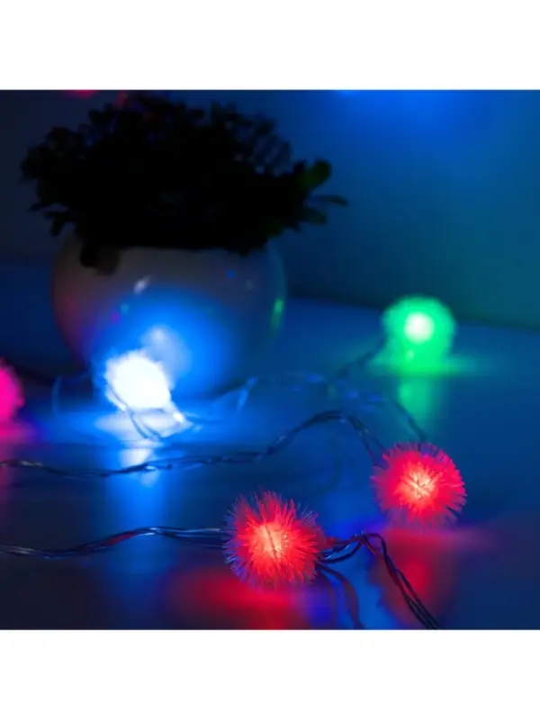 Гирлянда &laquo;Нить&raquo; 5 м с насадками &laquo;Ёжики&raquo;, IP20, прозрачная нить, 20 LED, свечение мульти (RG/RB), мигание, 220 В