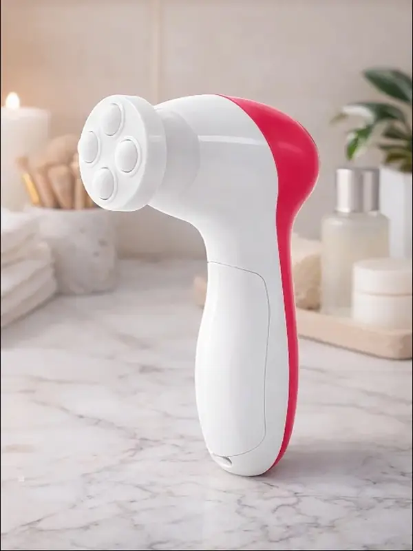 Щётка для массажа и умывания LMZ-039, 5 в 1, для лица и тела, электрическая, от батареек 2хAA, розовая