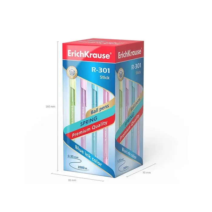 Ручка шариковая ErichKrause R-301 Spring Stick, узел 0.7 мм, чернила синие, длина линии письма 1000 метров, МИКС Ручка шариковая ErichKrause R-301 Spring Stick, узел 0.7 мм, чернила синие, длина линии письма 1000 метров, МИКС