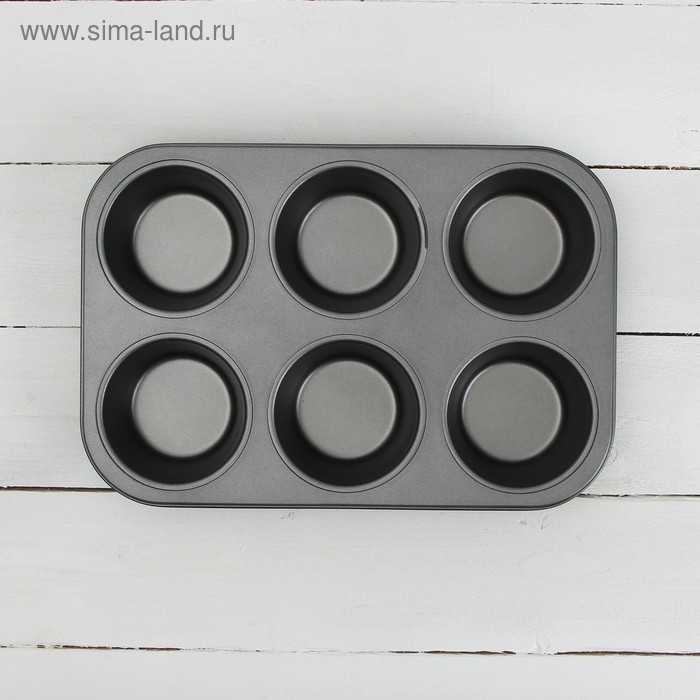 Форма для выпечки Доляна «Жаклин. Круг», 31,6×21,8×3,5 см, 6 ячеек, антипригарное покрытие, цвет чёрный Форма для выпечки Доляна «Жаклин. Круг», 31,6×21,8×3,5 см, 6 ячеек, антипригарное покрытие, цвет чёрный