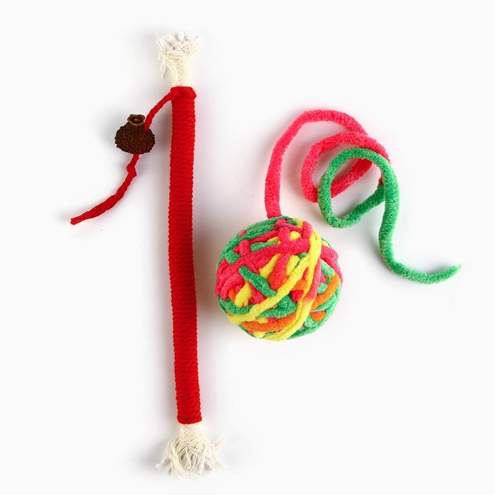 Игрушка для кошек. Набор игрушек мататаби и клубок, красный цвет Игрушка для кошек. Набор игрушек мататаби и клубок, красный цвет