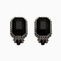 Клипсы "Винтаж" прямоугольник грань, цвет чёрный в чернёном серебре