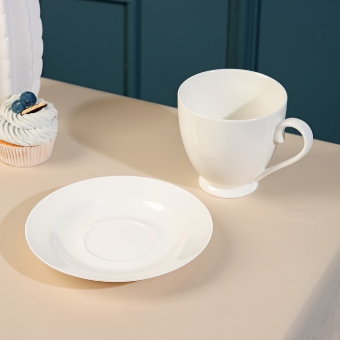 Чайная пара фарфоровая «Barista», 440 мл, белая Чайная пара фарфоровая «Barista», 440 мл, белая