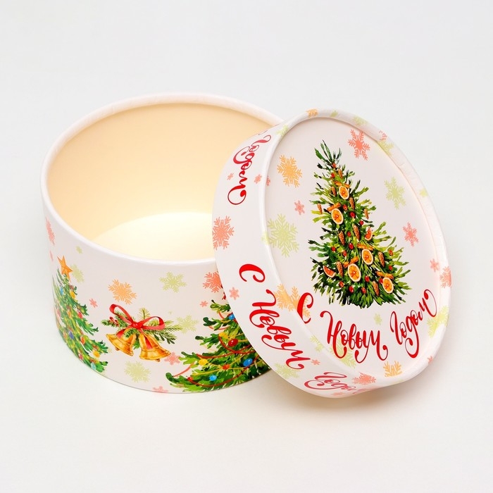 Новый год. Коробка подарочная новогодняя для макарун тубус без окна Новый год. Коробка подарочная новогодняя для макарун тубус без окна "Ёлки", 13 х 8,5 см.