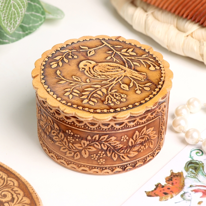 Шкатулка  Шкатулка "Птица на ветке", 60 х 35 мм, береста