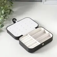 Шкатулка кожзам для украшений "Матовая гладь" чёрная 16,5х11,5х5,5 см