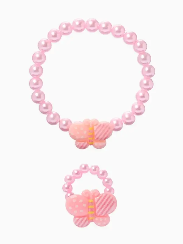 Набор детский &laquo;Выбражулька. Бабочки в горошек&raquo;, 2 предмета: браслет, кольцо, МИКС