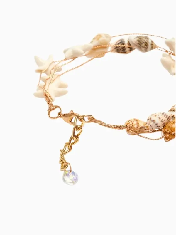 Браслет &laquo;Море&raquo; звёзды и ракушки, 4 нити, цвет коричнево-молочный в золоте, L=17 см+удл