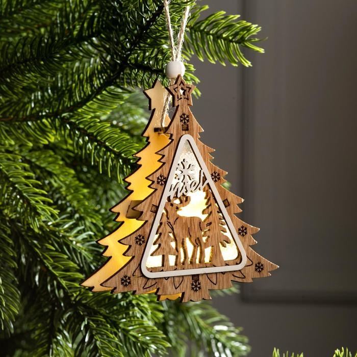 Ёлочная игрушка «Ёлочка с оленем», от батареек, свечение тёплое белое Ёлочная игрушка «Ёлочка с оленем», от батареек, свечение тёплое белое