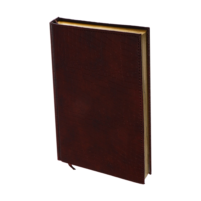 Ежедневник полудатированный, А5, 192 листа, линейка, обложка кожзам, золотой срез,  Ежедневник полудатированный, А5, 192 листа, линейка, обложка кожзам, золотой срез, "Крокодил", коричневый