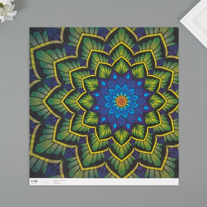 Бумага для скрапбукинга Бумага для скрапбукинга "Цветочная мандала" плотность 180 гр набор 5 шт 30,5х32 см