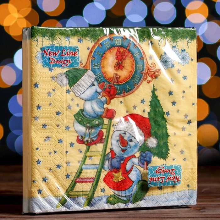 Новый год. Салфетки бумажные New Line Design «Снеговички-Часовички», 33х33 см, 3 слоя 20 листов Новый год. Салфетки бумажные New Line Design «Снеговички-Часовички», 33х33 см, 3 слоя 20 листов