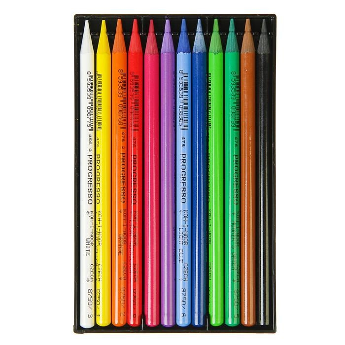 Карандаши художественные 12 цветов, Koh-I-Noor PROGRESSO 8756, цветные, цельнографитные, в картонной коробке Карандаши художественные 12 цветов, Koh-I-Noor PROGRESSO 8756, цветные, цельнографитные, в картонной коробке