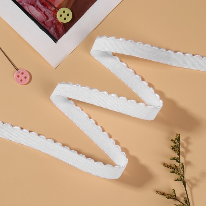 Резинка становая, с ажурным краем, 10 мм, 10 ± 0,5 м, цвет белый Резинка становая, с ажурным краем, 10 мм, 10 ± 0,5 м, цвет белый