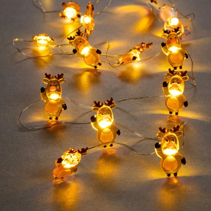 Гирлянда «Нить» 2 м роса с насадками «Олень», IP20, серебристая нить, 20 LED, 2 режима, батарейка ААх2 (нет в комплекте), свечение тёплое белое Гирлянда «Нить» 2 м роса с насадками «Олень», IP20, серебристая нить, 20 LED, 2 режима, батарейка ААх2 (нет в комплекте), свечение тёплое белое