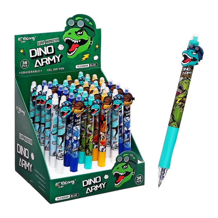 Ручка гелевая СТИРАЕМЫЕ ЧЕРНИЛА, стержень синий, 0.5 мм, автомат, корпус Динозавр МИКС Ручка гелевая СТИРАЕМЫЕ ЧЕРНИЛА, стержень синий, 0.5 мм, автомат, корпус Динозавр МИКС