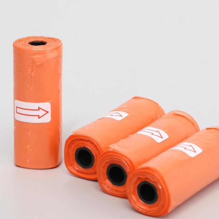 Пакеты для уборки за собаками однотонные (4 рулона по 15 пакетов 29х21 см), оранжевые Пакеты для уборки за собаками однотонные (4 рулона по 15 пакетов 29х21 см), оранжевые