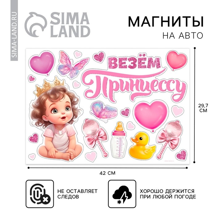 Набор магнитов на авто «Везем принцессу», на выписку, 42 см х 29,7 см Набор магнитов на авто «Везем принцессу», на выписку, 42 см х 29,7 см