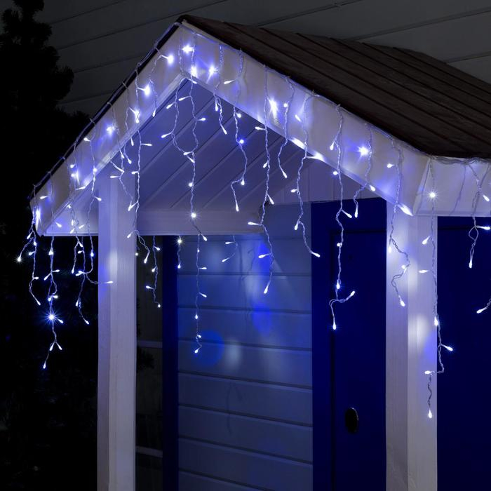 Гирлянда «Бахрома» 3 × 0.6 м, IP44, УМС, прозрачная нить, 160 LED, свечение бело-синее, мигание, 220 В Гирлянда «Бахрома» 3 × 0.6 м, IP44, УМС, прозрачная нить, 160 LED, свечение бело-синее, мигание, 220 В