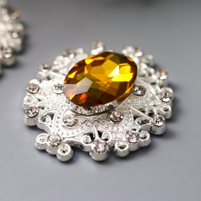 Декор для творчества металл Декор для творчества металл "Медальон узорный" янтарный кристалл набор 2 шт 2,6х2,4 см