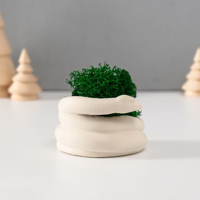Сувенир мини  Сувенир мини "Змея" крученая со мхом белая 7х6х4 см (мох зелен стабил)