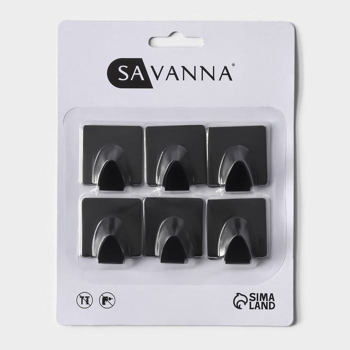 Крючки самоклеющиеся SAVANNA Black Loft, 6 шт, металл, 3,5×3,8×1,8 см, цвет чёрный Крючки самоклеющиеся SAVANNA Black Loft, 6 шт, металл, 3,5×3,8×1,8 см, цвет чёрный