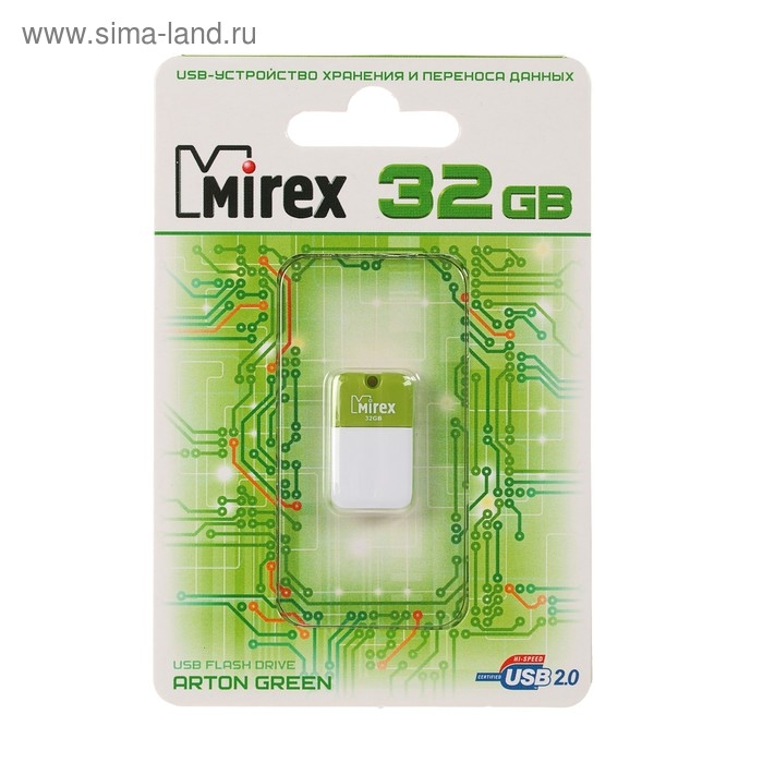 Флешка Mirex ARTON GREEN, 32 Гб, USB2.0, чт до 25 Мб/с, зап до 15 Мб/с, белая-зеленая Флешка Mirex ARTON GREEN, 32 Гб, USB2.0, чт до 25 Мб/с, зап до 15 Мб/с, белая-зеленая