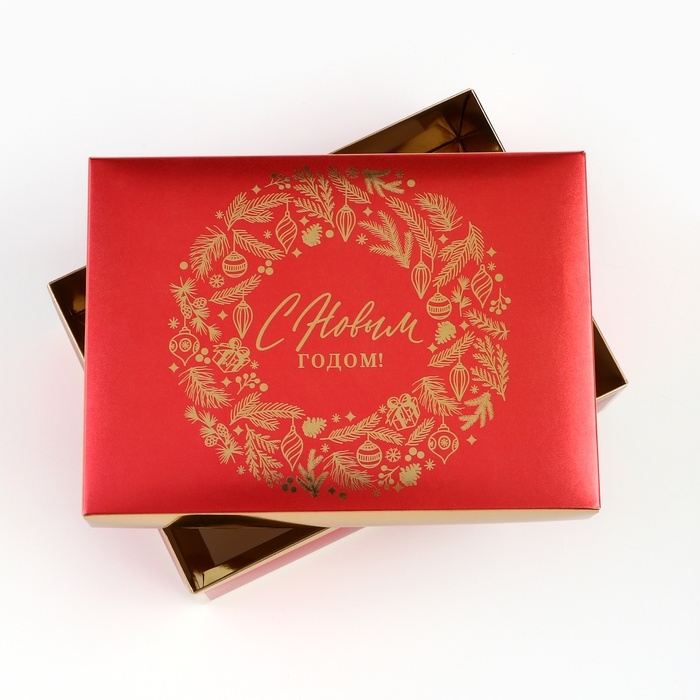 Коробка подарочная новогодняя складная «Новогодний венок», 21 х 15 х 7 см, Новый год Коробка подарочная новогодняя складная «Новогодний венок», 21 х 15 х 7 см, Новый год