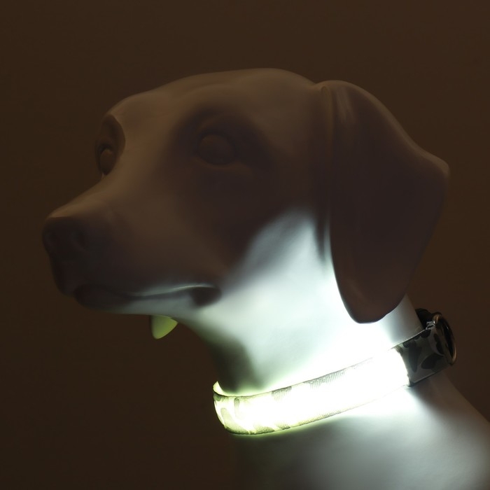 Ошейник с подсветкой Милитари 3 режима свечения размер М, ОШ 32-50 х 2,5 см серый Ошейник с подсветкой Милитари 3 режима свечения размер М, ОШ 32-50 х 2,5 см серый