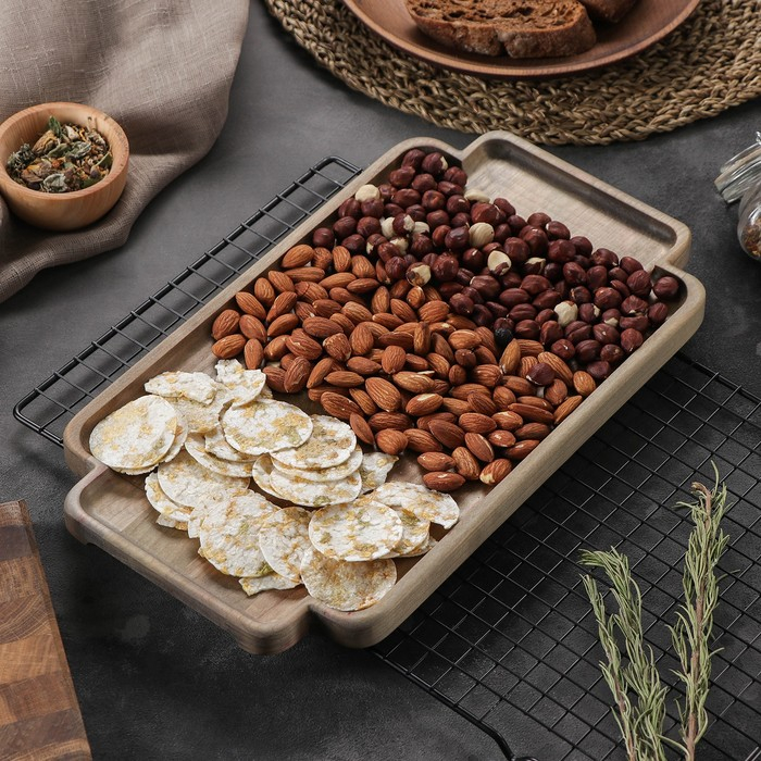 Поднос для подачи Adelica, 35×20×1,8 см, потайные ручки, пропитано маслом, массив берёзы Поднос для подачи Adelica, 35×20×1,8 см, потайные ручки, пропитано маслом, массив берёзы