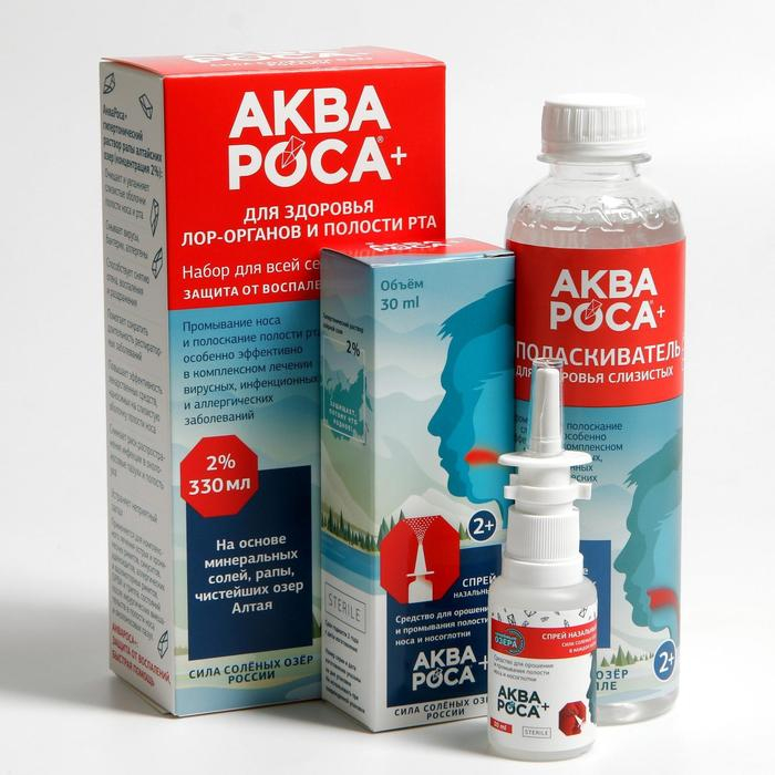 Набор Набор "АкваРоса+", спрей назальный 30 мл + ополаскиватель минеральный 300 мл, дополнительная насадка