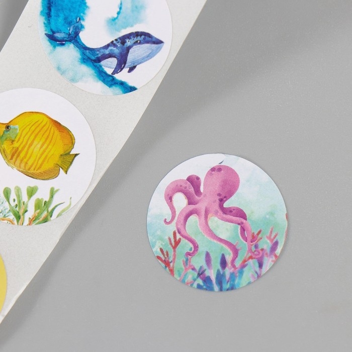 Наклейка бумага Наклейка бумага "Подводный мир" d=2,5 см 252 шт в рулоне