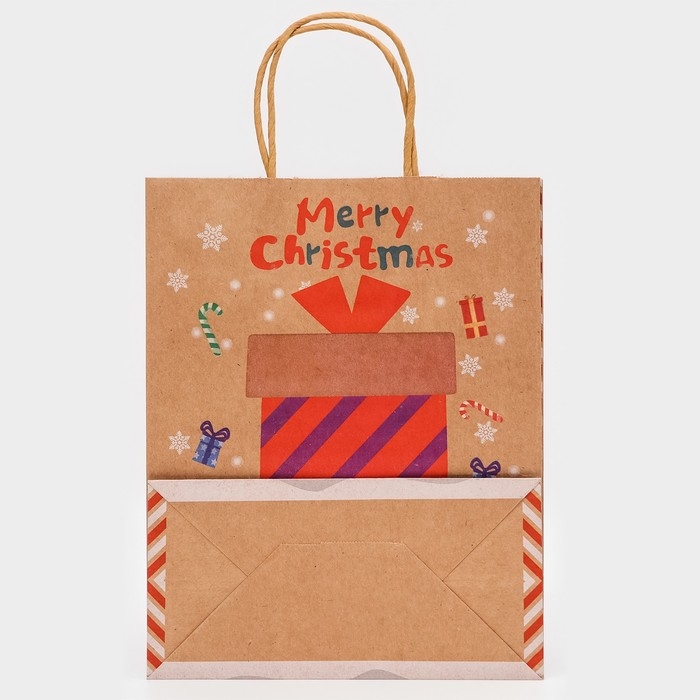 Новый год. Пакет бумажный подарочный новогодний крафт Новый год. Пакет бумажный подарочный новогодний крафт "Большой подарок", 27 х 21 х 11 см.