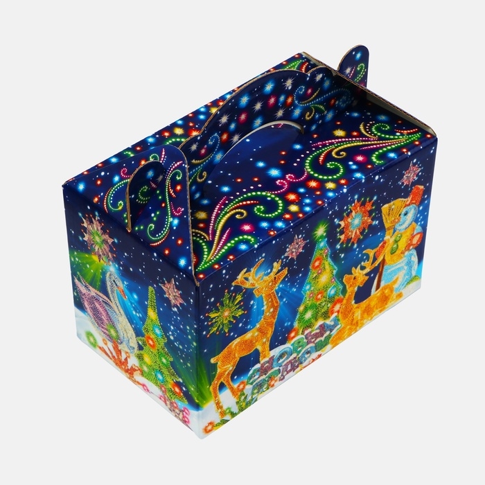 Новый год. Подарочная коробка  Новый год. Подарочная коробка "Неон.Инсталяция" новогодняя Чемоданчик средний 20 x 12 x 19 см.