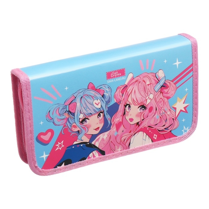 Пенал 1 секция 115 х 205 х 30 мм, Calligrata  Пенал 1 секция 115 х 205 х 30 мм, Calligrata "Аниме подружки", ламинированный картон
