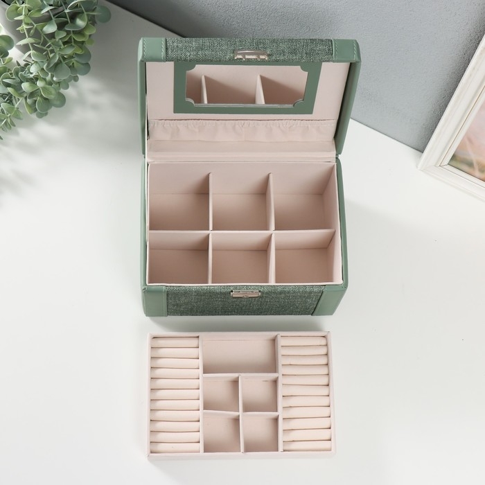 Шкатулка кожзам для украшений сундук Шкатулка кожзам для украшений сундук "Зелёная" комбинированная 23,5х16,5х14,5 см