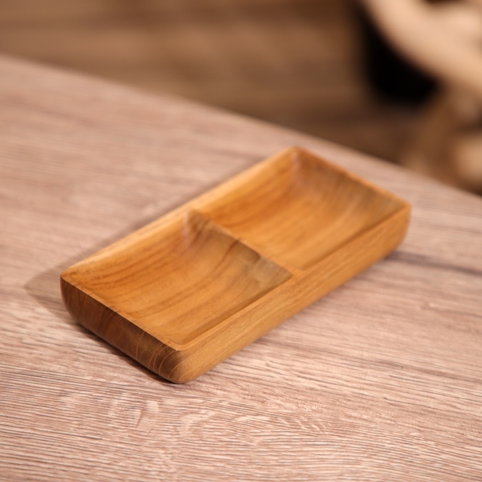 Соусница двойная, тиковое дерево 14х7х2 см Соусница двойная, тиковое дерево 14х7х2 см