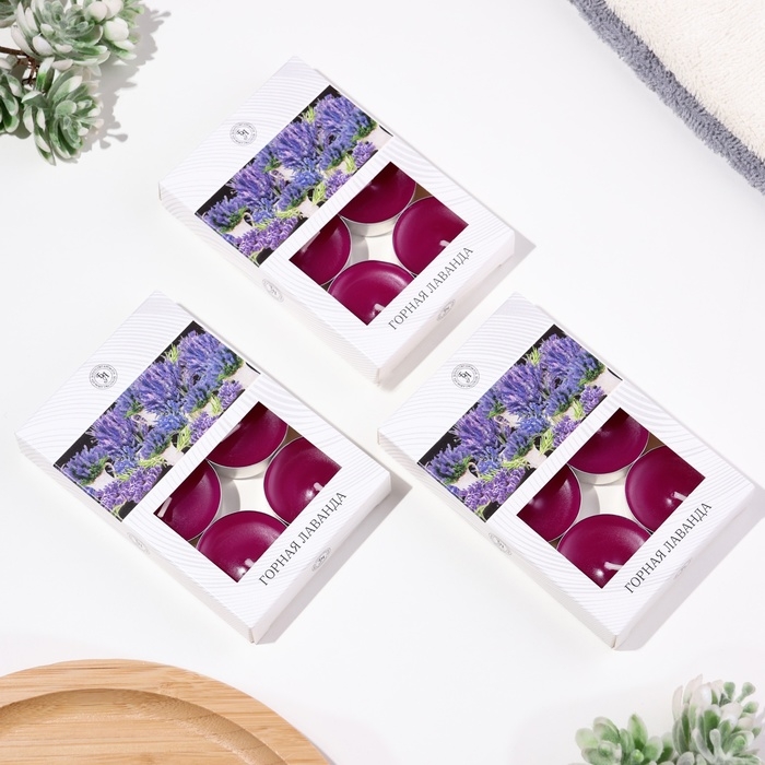 Свечи чайные ароматизированные  Свечи чайные ароматизированные "Горная лаванда" в подарочных коробках, 18 шт