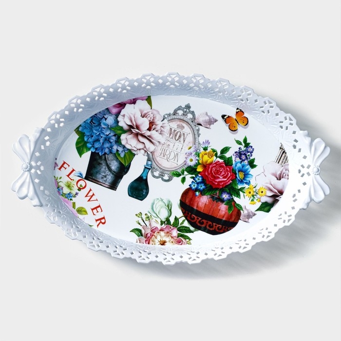 Поднос овальный Доляна «Пастораль», 36×22×5 см, цвет МИКС Поднос овальный Доляна «Пастораль», 36×22×5 см, цвет МИКС