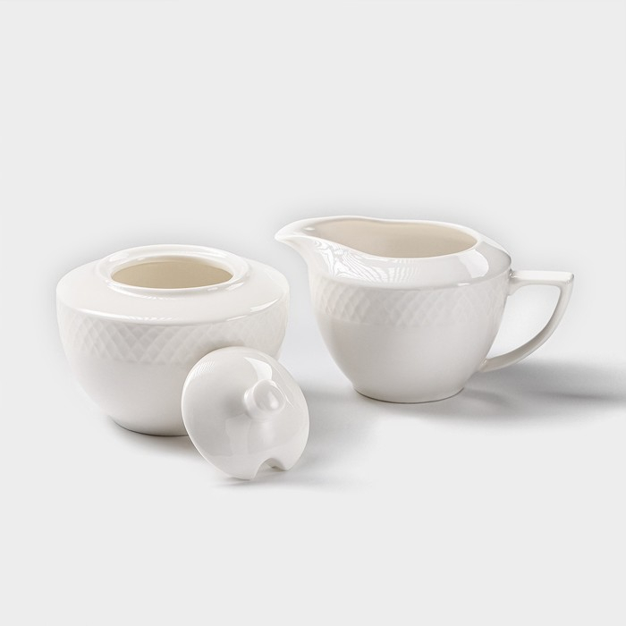 Набор фарфоровый сервировочный Wilmax &laquo;Юлия Высоцкая&raquo;, 2 предмета: сахарница 340 мл, молочник 280 мл, цвет белый